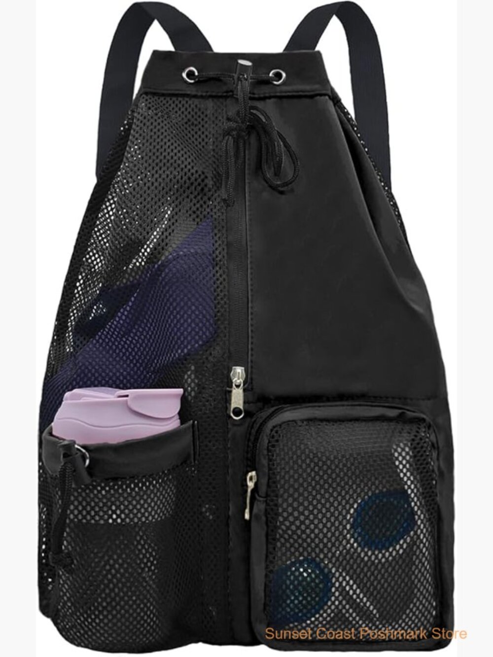 Mesh Drawstring Backpack with Wet Pocket Waterproof Swimming Bag